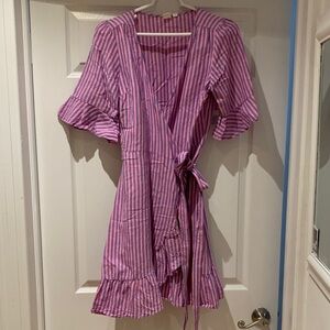Pink and Blue Striped Wrap Dress